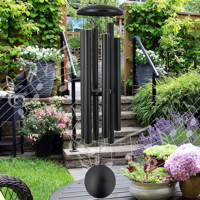 ASTARIN 45in Large Deep Tone Black Memorial Wind Chimes, 6 Heavy Tubes