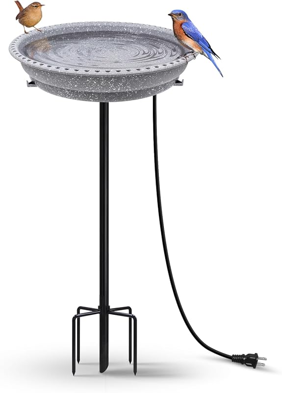 BIRD WISH 75W Heated Bird Bath for Outdoors, Stable 5-Prong Metal Base