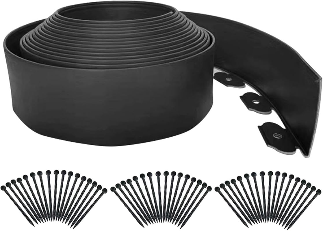 33FT Extra Tall 4in Flexible Black Landscape Edging Kit, Plastic Garde