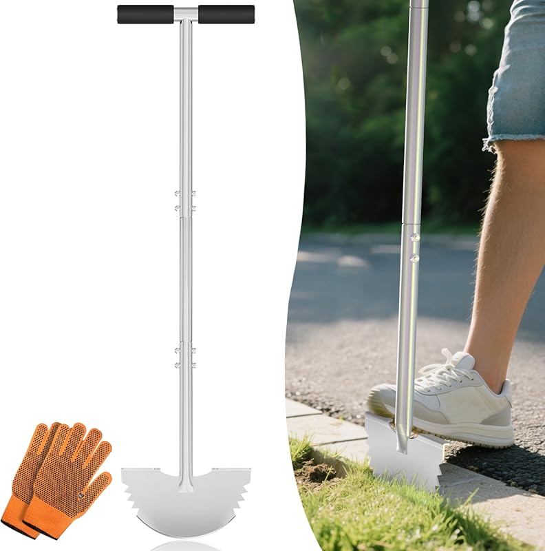 Serrated Half Moon Lawn Edger Tool, 38-inch, Softer T-Handle, Ergonomi