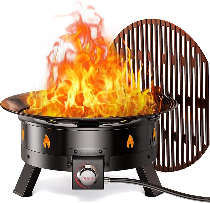 Ciays 19" Portable 58,000 BTU Propane Fire Pit, Grill Grate, Folding L