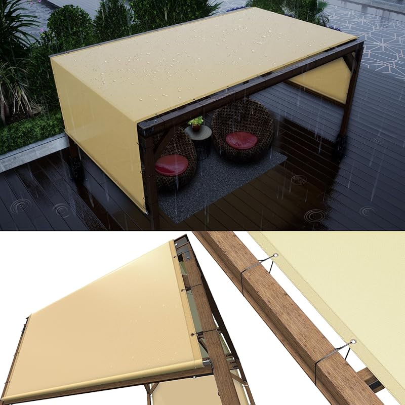 ColourTree 8'x16' Waterproof Beige Pergola Sun Shade Replacement Canop
