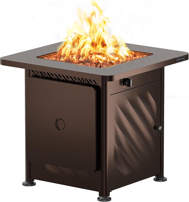 East Oak 28-Inch 52,000 BTU Propane Fire Pit Table, CSA Certified, Lid