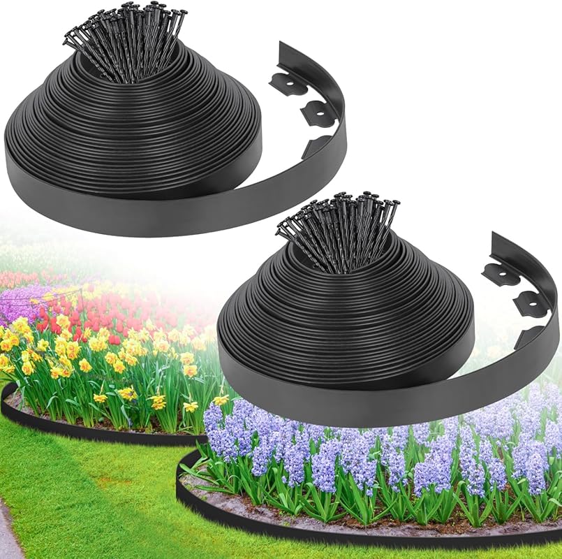 100FT Flexible Black Plastic Landscape Edging, 2-Inch Tall Garden Bord