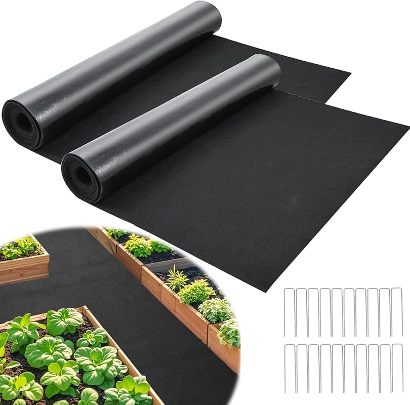 2Pcs 8.2x2 Ft Black Recycled Felt Mulch Mat Roll, Permanent Reusable G
