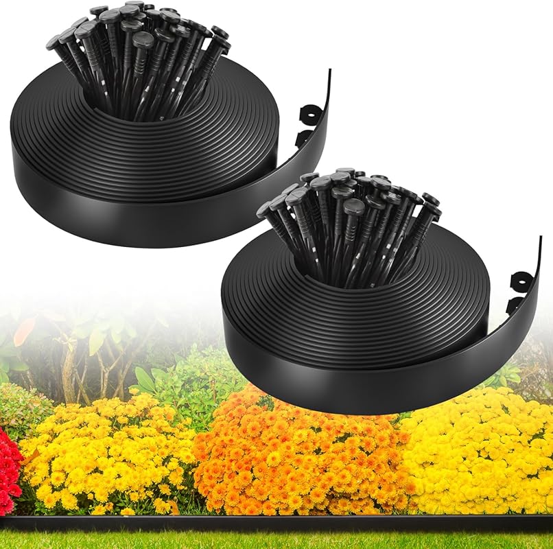 MIXC 100FT 2 Inch Tall Plastic Landscape Edging with 150 Stakes, Flexi