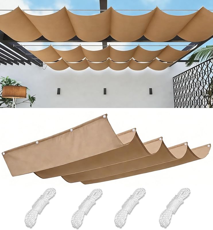 Ret retractable Khaki Wave Pergola Sun Shade Sail 4'x10', Waterproof Polye