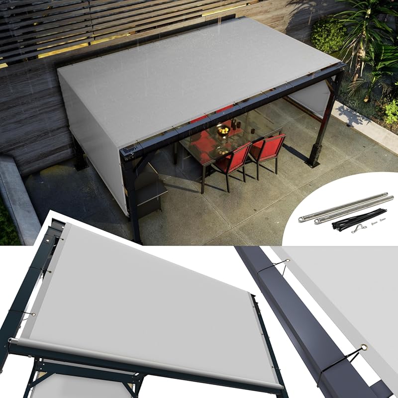 Amgo 8'x16' Waterproof Pergola Shade Canopy Cover with Weighted Rods,