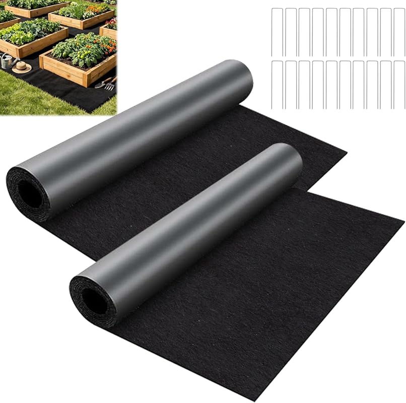2 Rolls 8.2x2 Ft Black Recycled Felt Mulch Mat, Permanent Weed Barrier