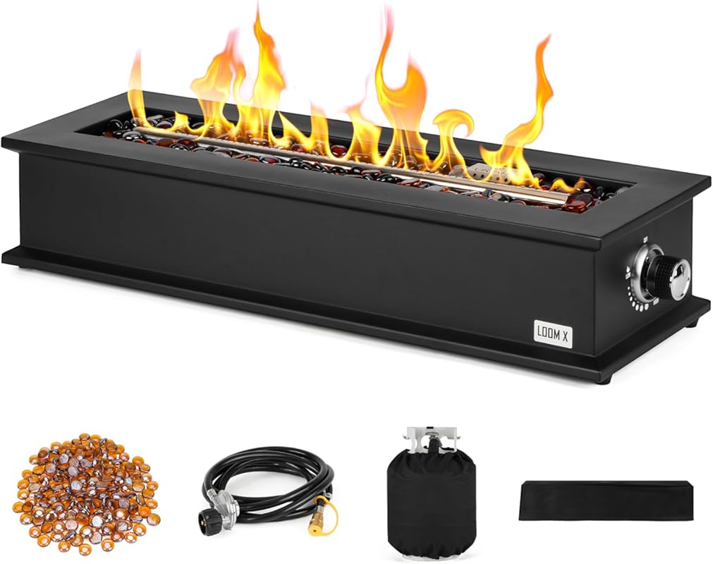 28-Inch 40,000 BTU Portable Propane Gas Fire Pit with 10FT Hose, Cover